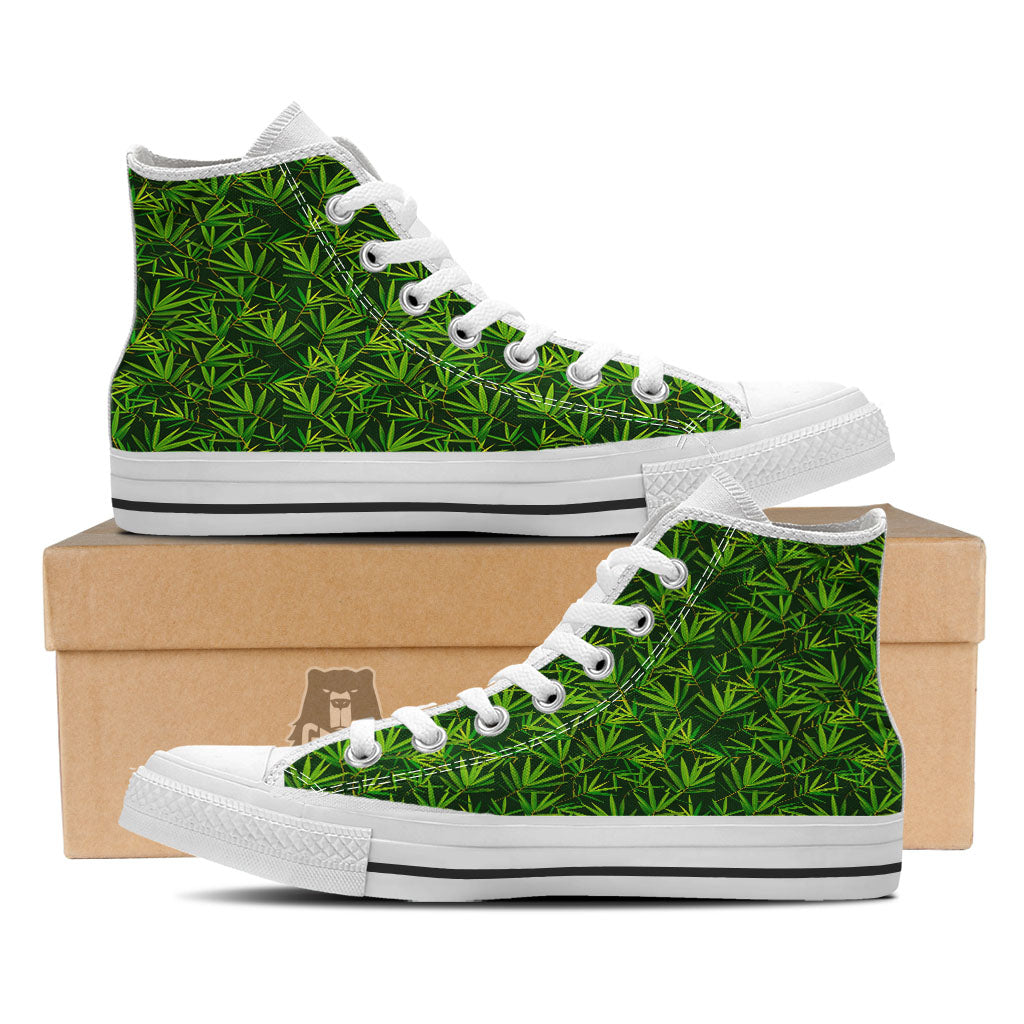 Bamboo Leaf Green Print Pattern White High Top Shoes-grizzshop