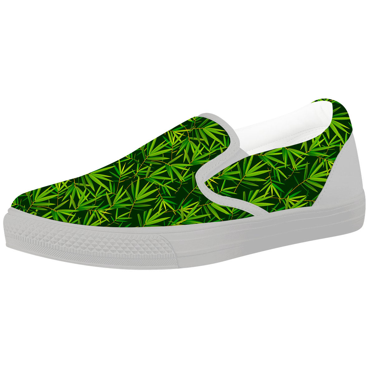 Bamboo Leaf Green Print Pattern White Slip On Shoes-grizzshop
