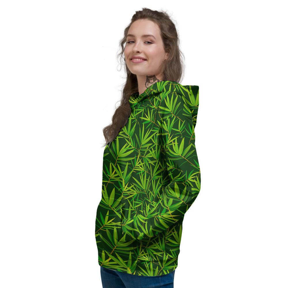 Bamboo Leaf Green Print Pattern Women's Hoodie-grizzshop