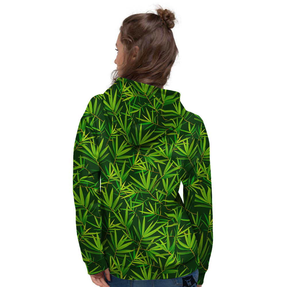 Bamboo Leaf Green Print Pattern Women's Hoodie-grizzshop