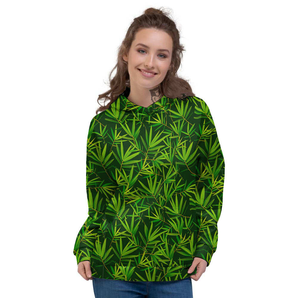 Bamboo Leaf Green Print Pattern Women's Hoodie-grizzshop