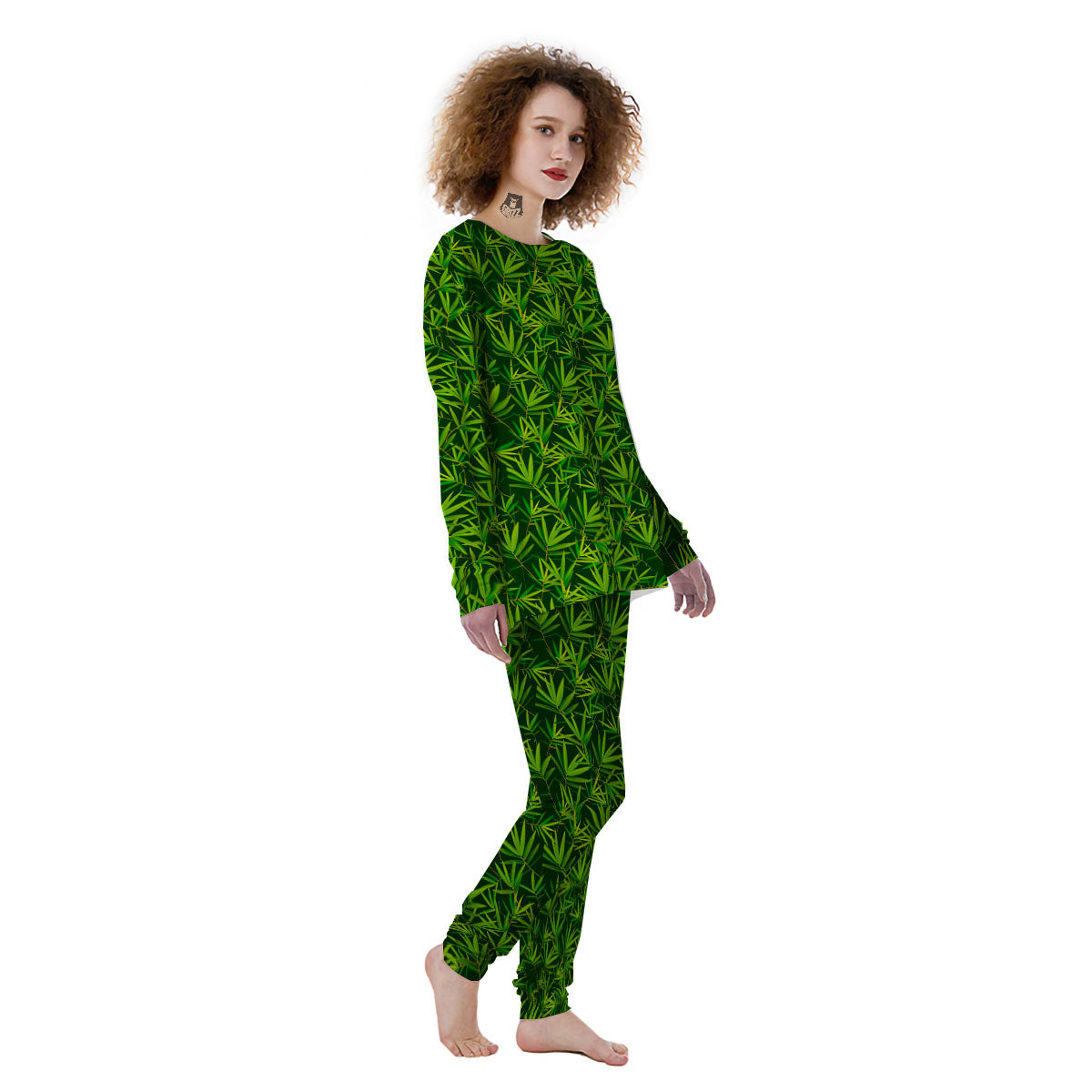 Bamboo Leaf Green Print Pattern Women's Pajamas-grizzshop