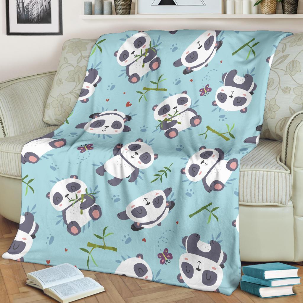 Bamboo Mint Panda Pattern Print Blanket-grizzshop