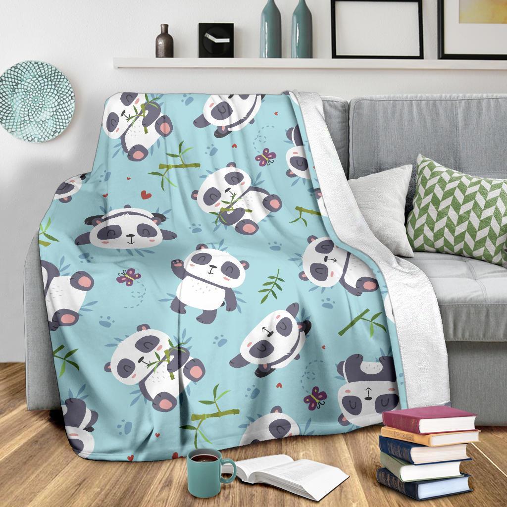 Bamboo Mint Panda Pattern Print Blanket-grizzshop