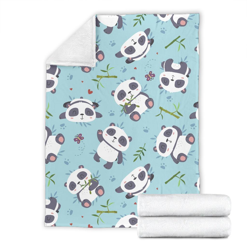 Bamboo Mint Panda Pattern Print Blanket-grizzshop