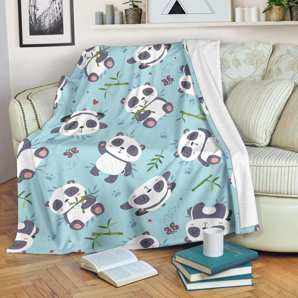 Bamboo Mint Panda Pattern Print Blanket-grizzshop