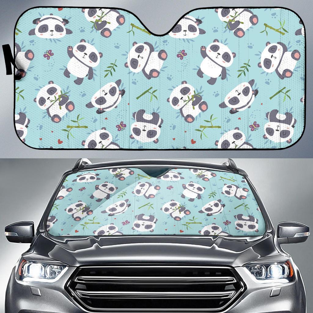 Bamboo Mint Panda Pattern Print Car Sun Shade-grizzshop