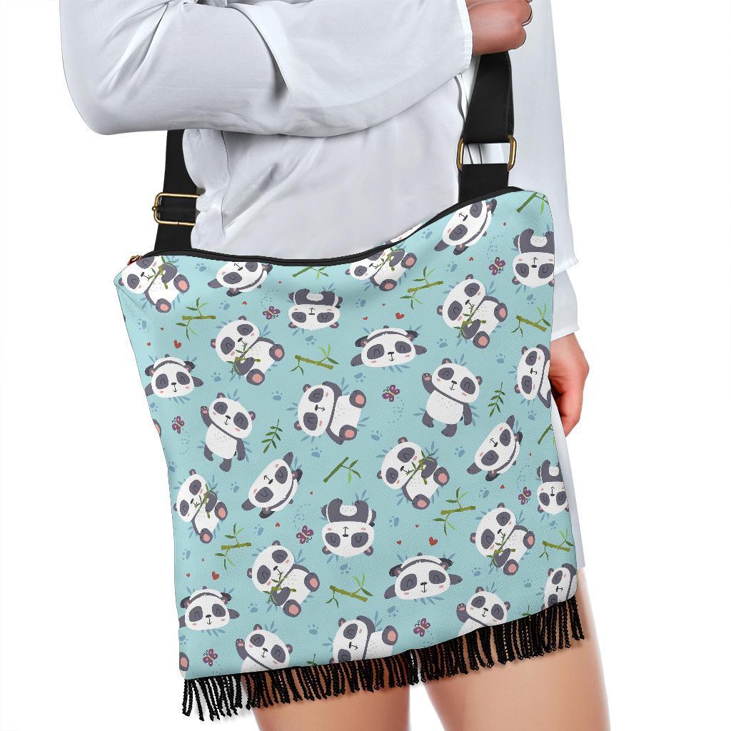 Bamboo Mint Panda Pattern Print Crossbody Bags-grizzshop