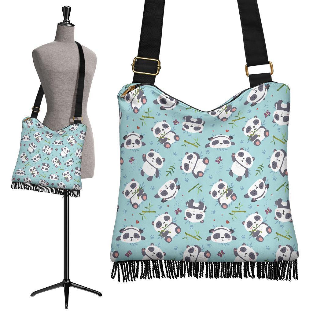 Bamboo Mint Panda Pattern Print Crossbody Bags-grizzshop