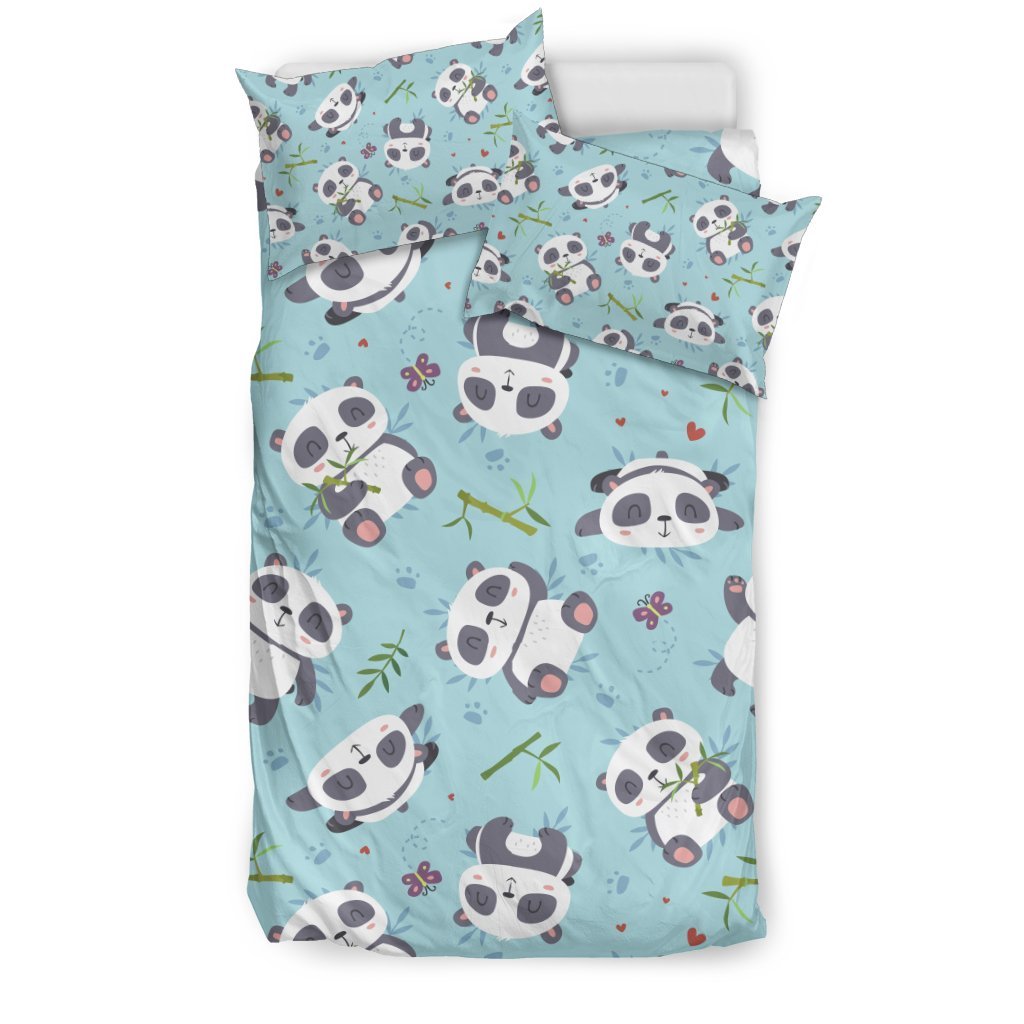 Bamboo Mint Panda Pattern Print Duvet Cover Bedding Set-grizzshop