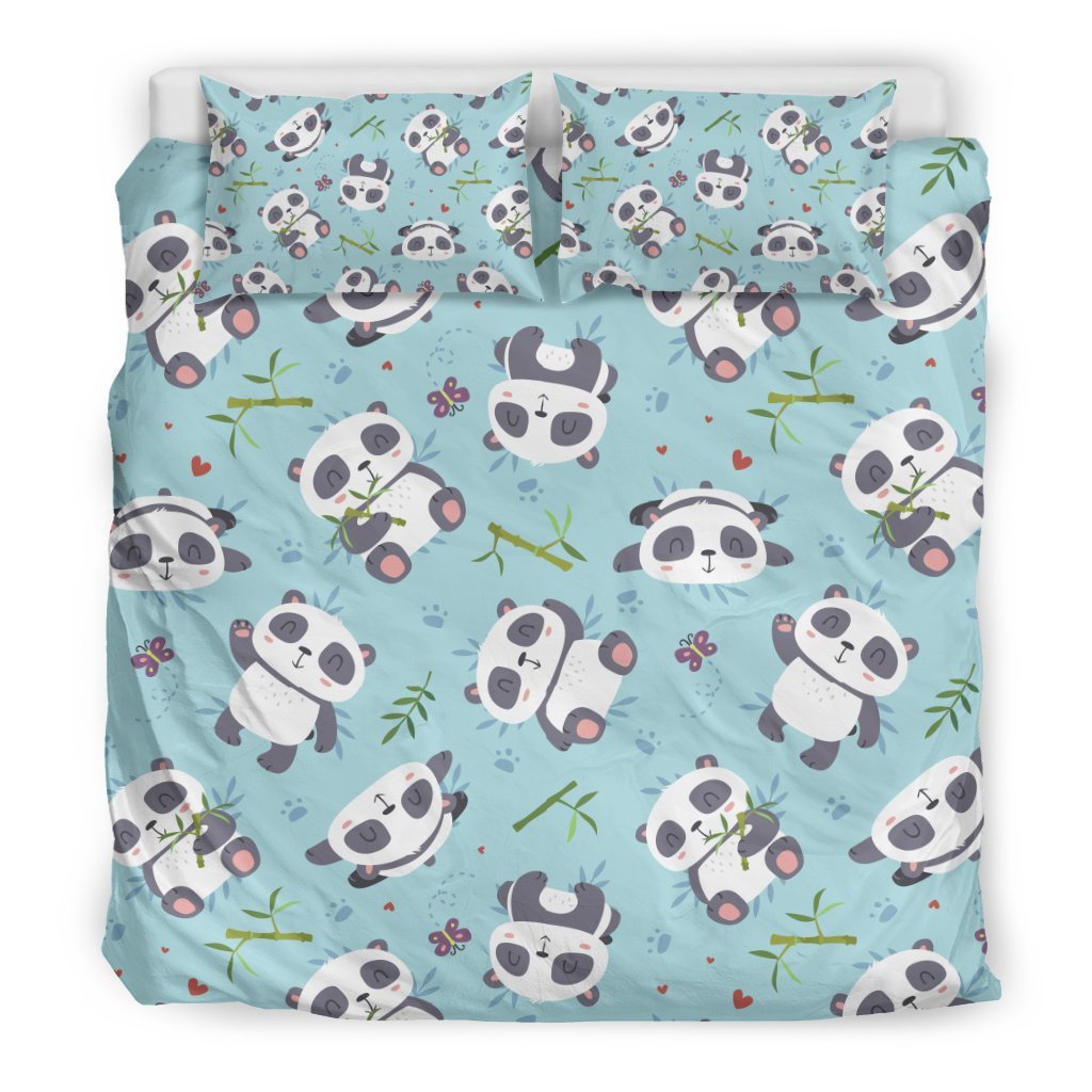 Bamboo Mint Panda Pattern Print Duvet Cover Bedding Set-grizzshop
