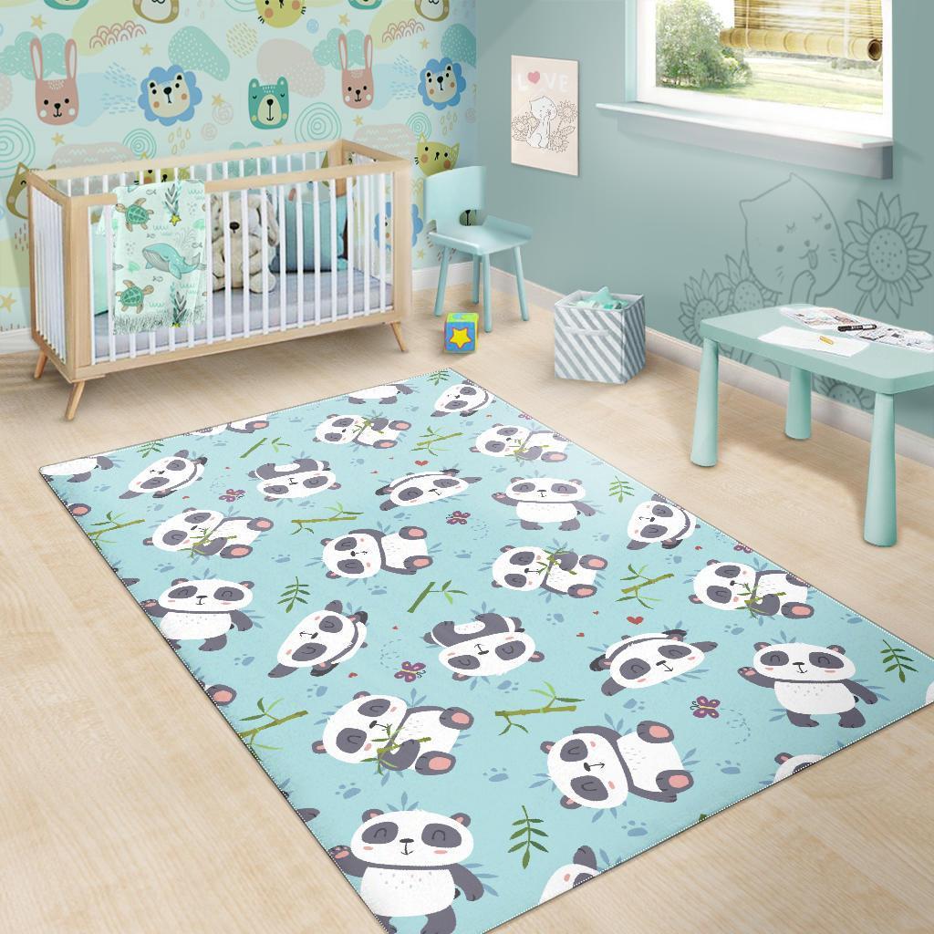 Bamboo Mint Panda Pattern Print Floor Mat-grizzshop