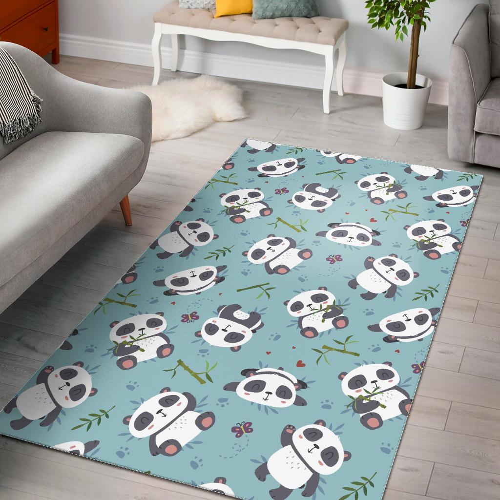 Bamboo Mint Panda Pattern Print Floor Mat-grizzshop