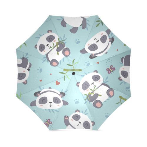 Bamboo Mint Panda Pattern Print Foldable Umbrella-grizzshop