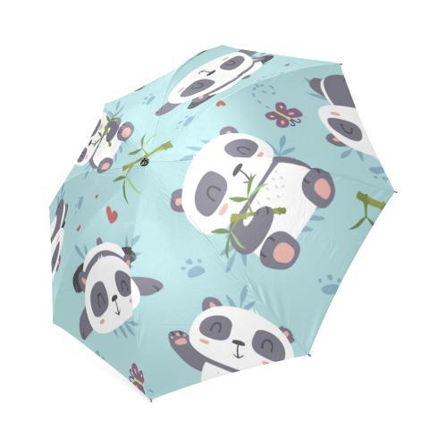 Bamboo Mint Panda Pattern Print Foldable Umbrella-grizzshop