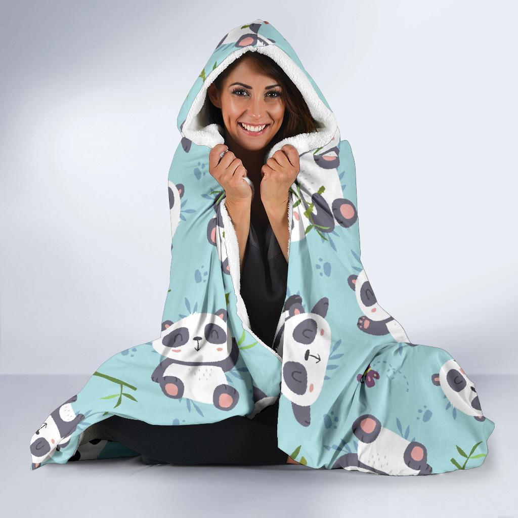 Bamboo Mint Panda Pattern Print Hooded Blanket-grizzshop