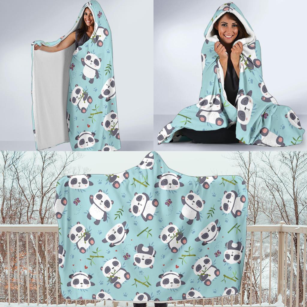 Bamboo Mint Panda Pattern Print Hooded Blanket-grizzshop