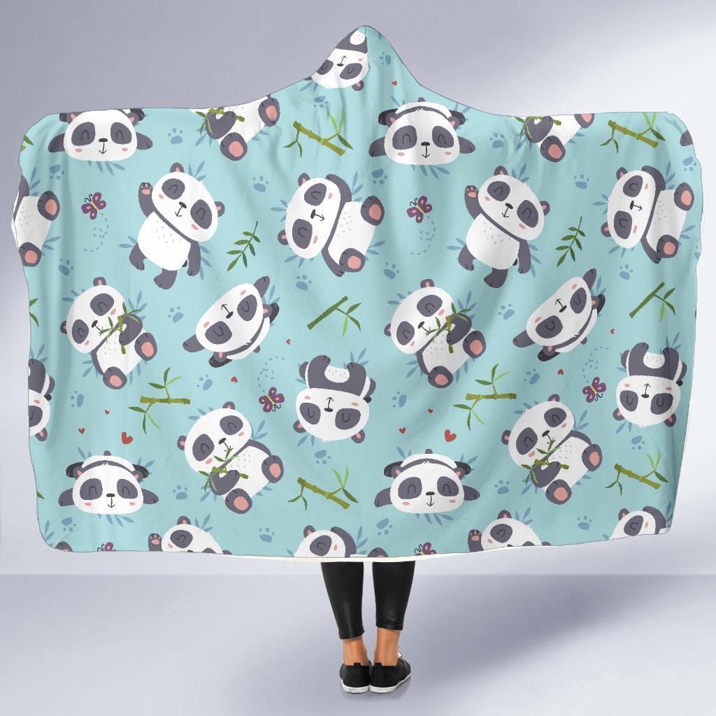 Bamboo Mint Panda Pattern Print Hooded Blanket-grizzshop