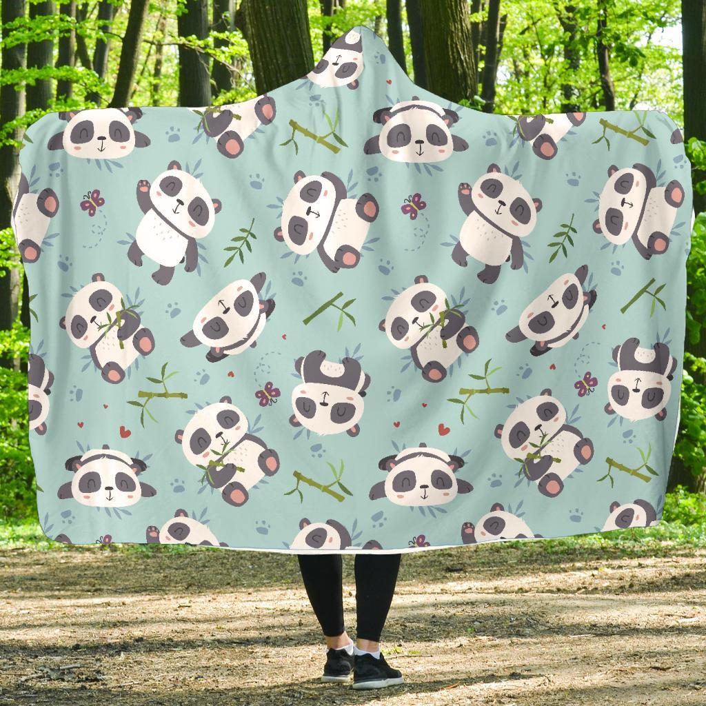 Bamboo Mint Panda Pattern Print Hooded Blanket-grizzshop