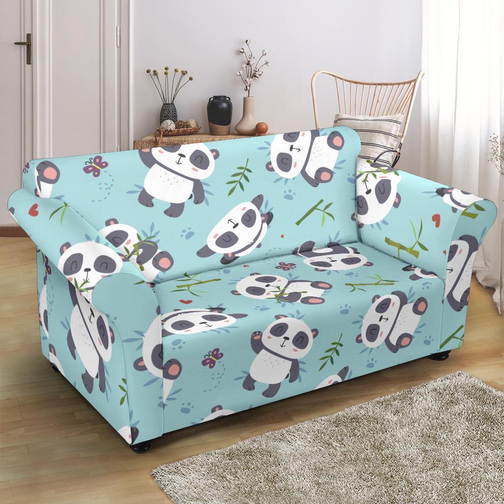 Bamboo Mint Panda Pattern Print Loveseat Cover-grizzshop