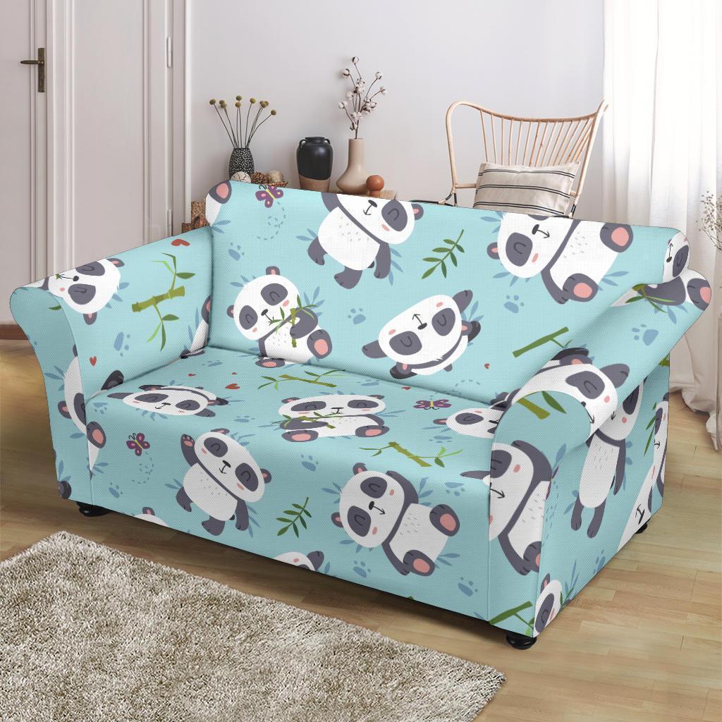 Bamboo Mint Panda Pattern Print Loveseat Cover-grizzshop