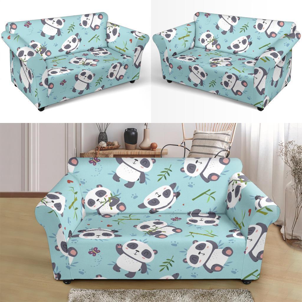 Bamboo Mint Panda Pattern Print Loveseat Cover-grizzshop