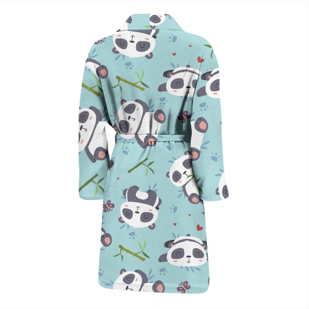 Bamboo Mint Panda Pattern Print Men Long Robe-grizzshop