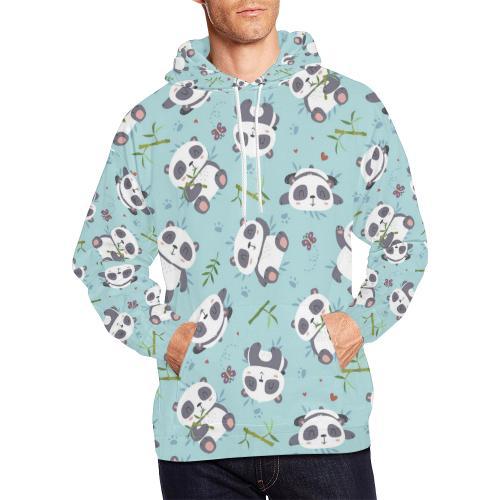 Bamboo Mint Panda Pattern Print Men Pullover Hoodie-grizzshop