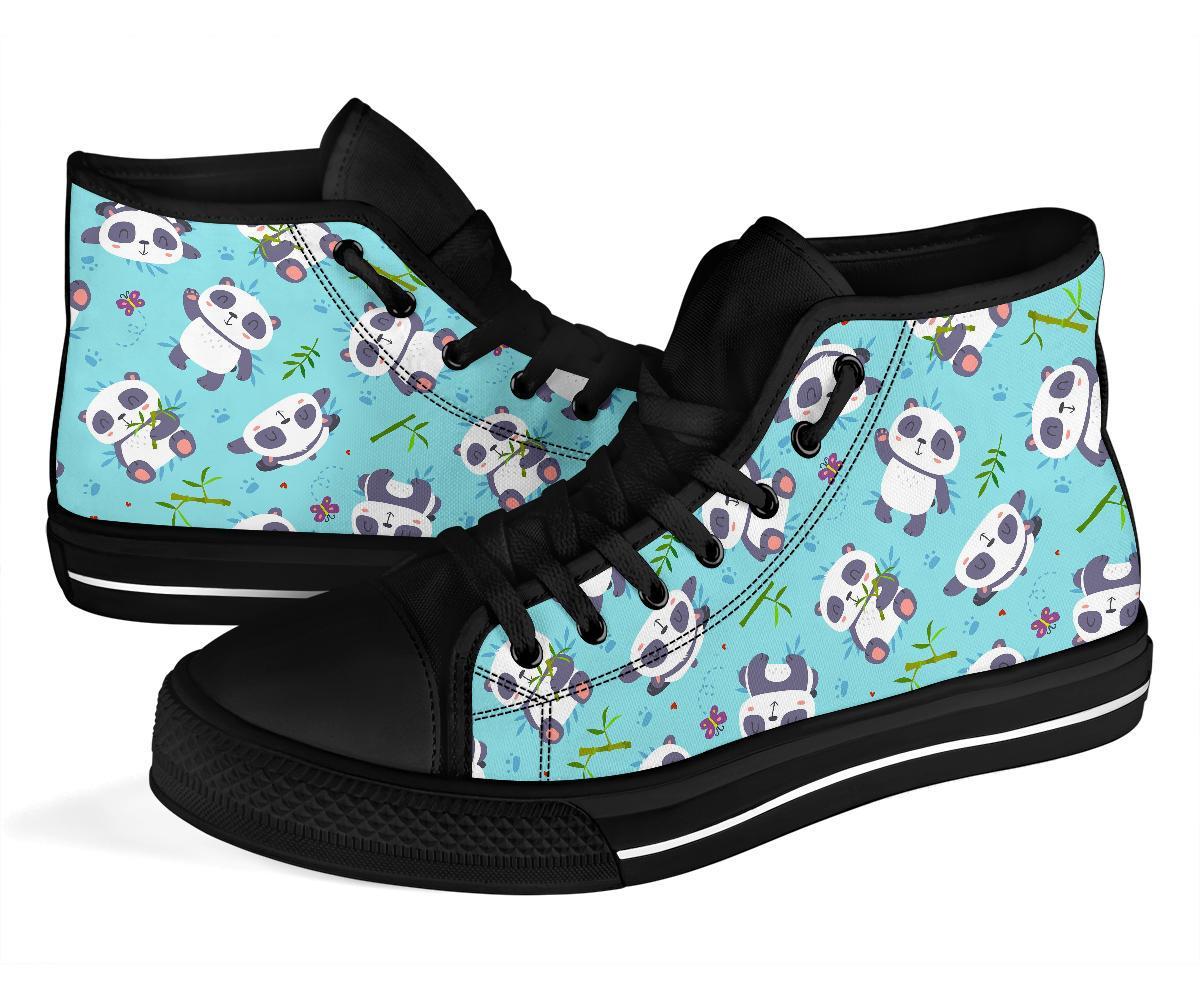 Bamboo Mint Panda Pattern Print Men Women's High Top Shoes-grizzshop