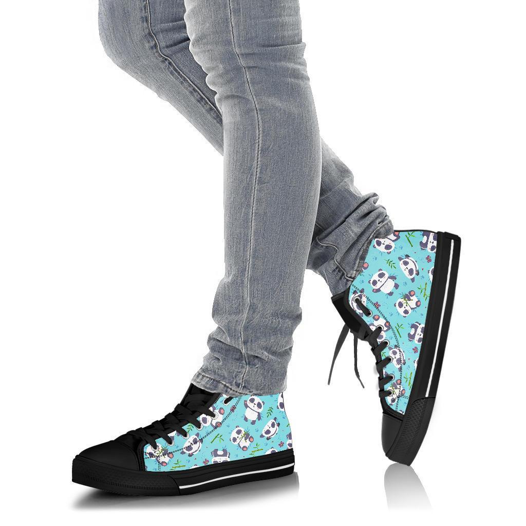 Bamboo Mint Panda Pattern Print Men Women's High Top Shoes-grizzshop