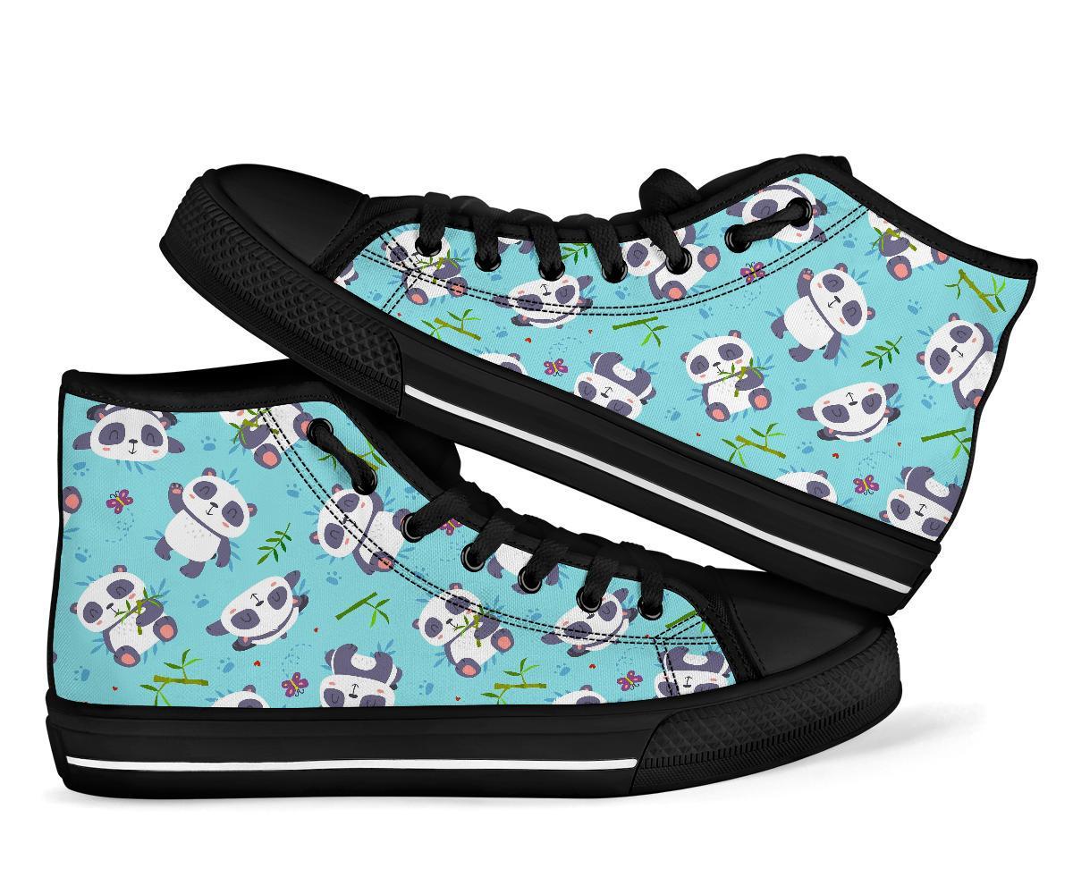 Bamboo Mint Panda Pattern Print Men Women's High Top Shoes-grizzshop