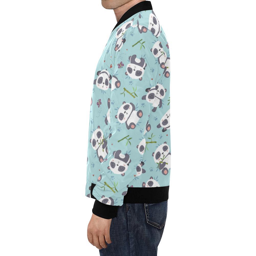 Bamboo Mint Panda Pattern Print Men's Bomber Jacket-grizzshop