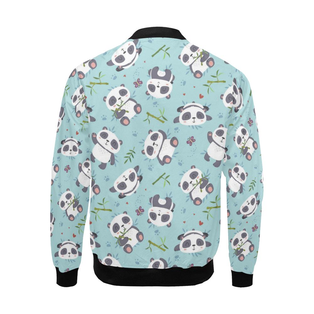 Bamboo Mint Panda Pattern Print Men's Bomber Jacket-grizzshop