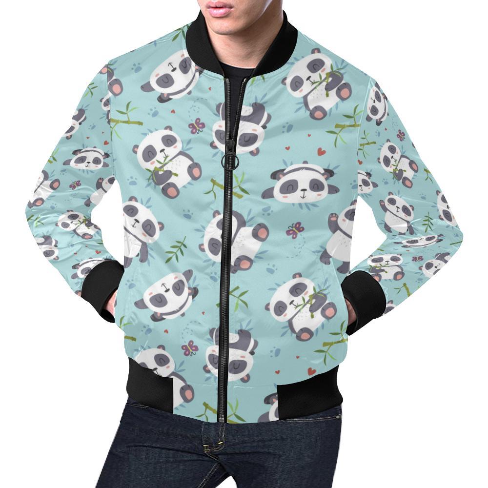 Bamboo Mint Panda Pattern Print Men's Bomber Jacket-grizzshop