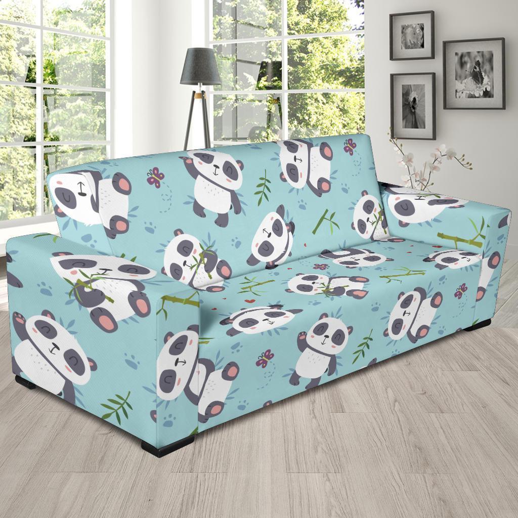 Bamboo Mint Panda Pattern Print Sofa Covers-grizzshop