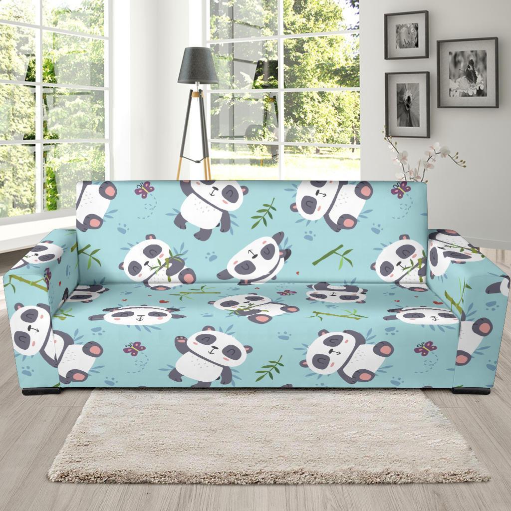 Bamboo Mint Panda Pattern Print Sofa Covers-grizzshop