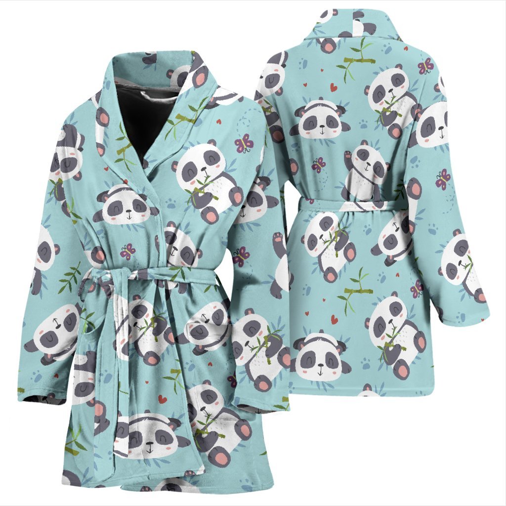 Bamboo Mint Panda Pattern Print Women Long Robe-grizzshop