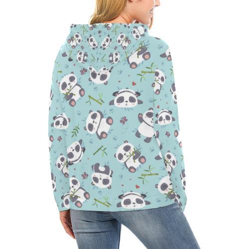 Bamboo Mint Panda Pattern Print Women Pullover Hoodie-grizzshop