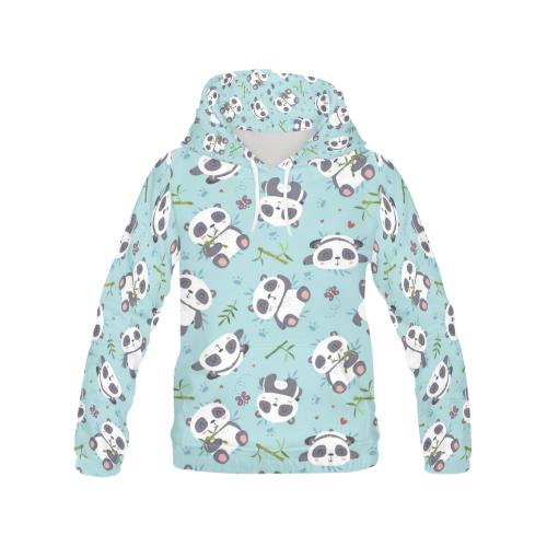 Bamboo Mint Panda Pattern Print Women Pullover Hoodie-grizzshop