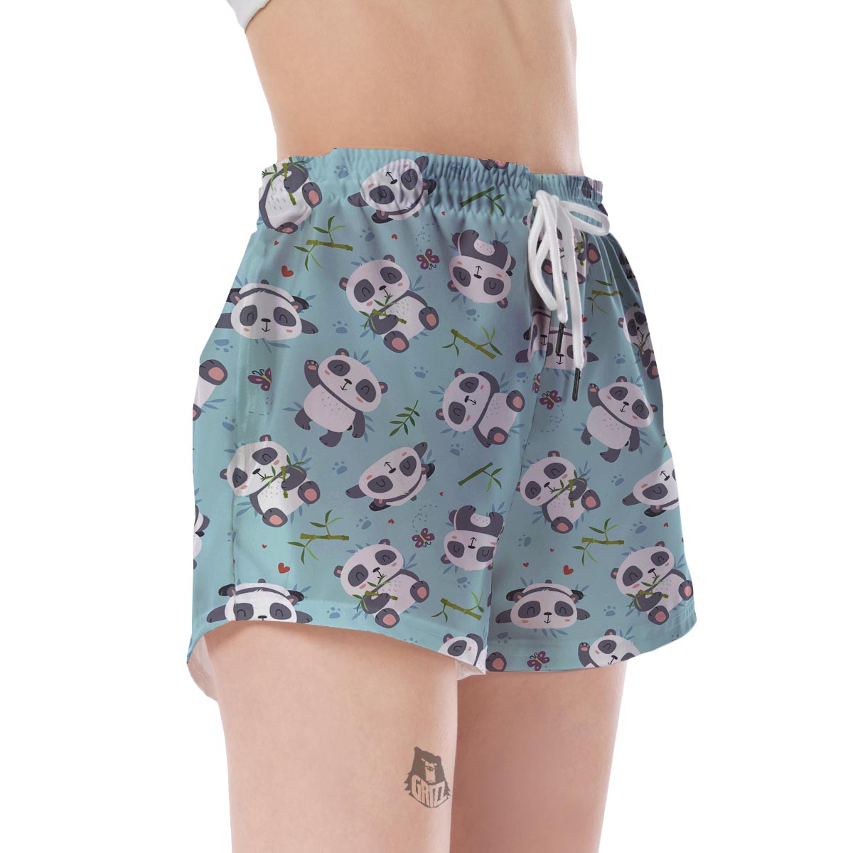 Bamboo Mint Panda Pattern Print Women's Shorts-grizzshop