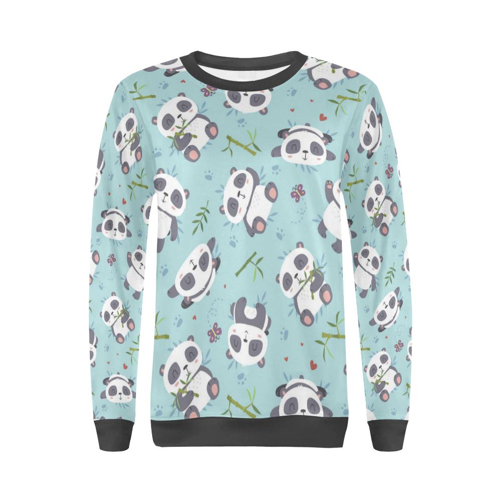 Bamboo Mint Panda Pattern Print Women's Sweatshirt-grizzshop