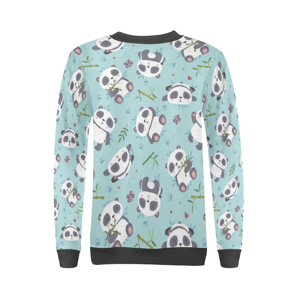 Bamboo Mint Panda Pattern Print Women's Sweatshirt-grizzshop
