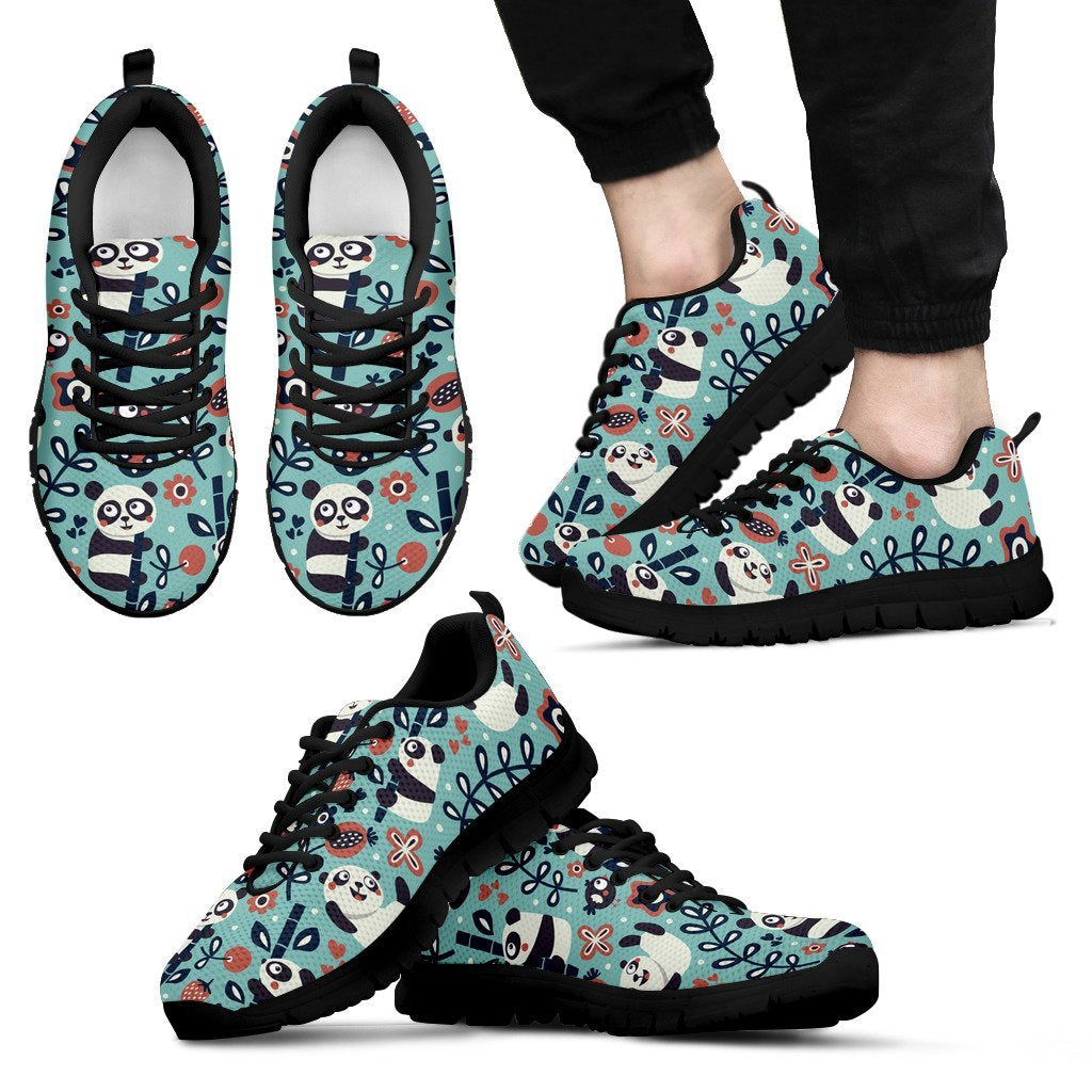 Bamboo Panda Pattern Print Black Sneaker Shoes For Men Women-grizzshop