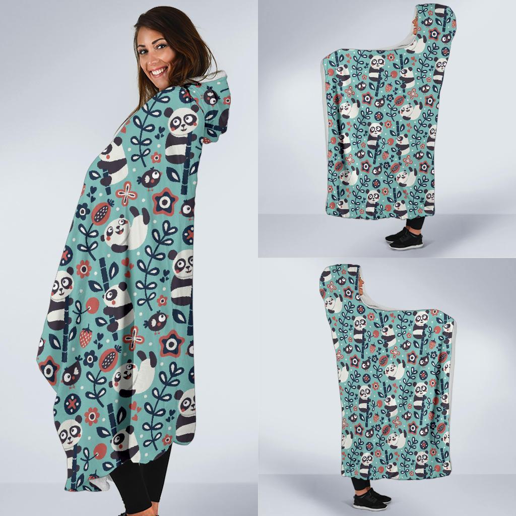 Bamboo Panda Pattern Print Hooded Blanket-grizzshop