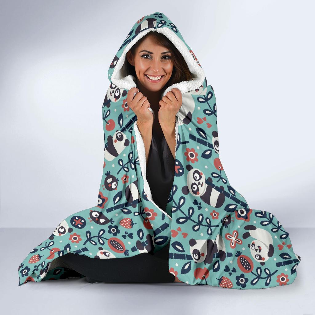 Bamboo Panda Pattern Print Hooded Blanket-grizzshop