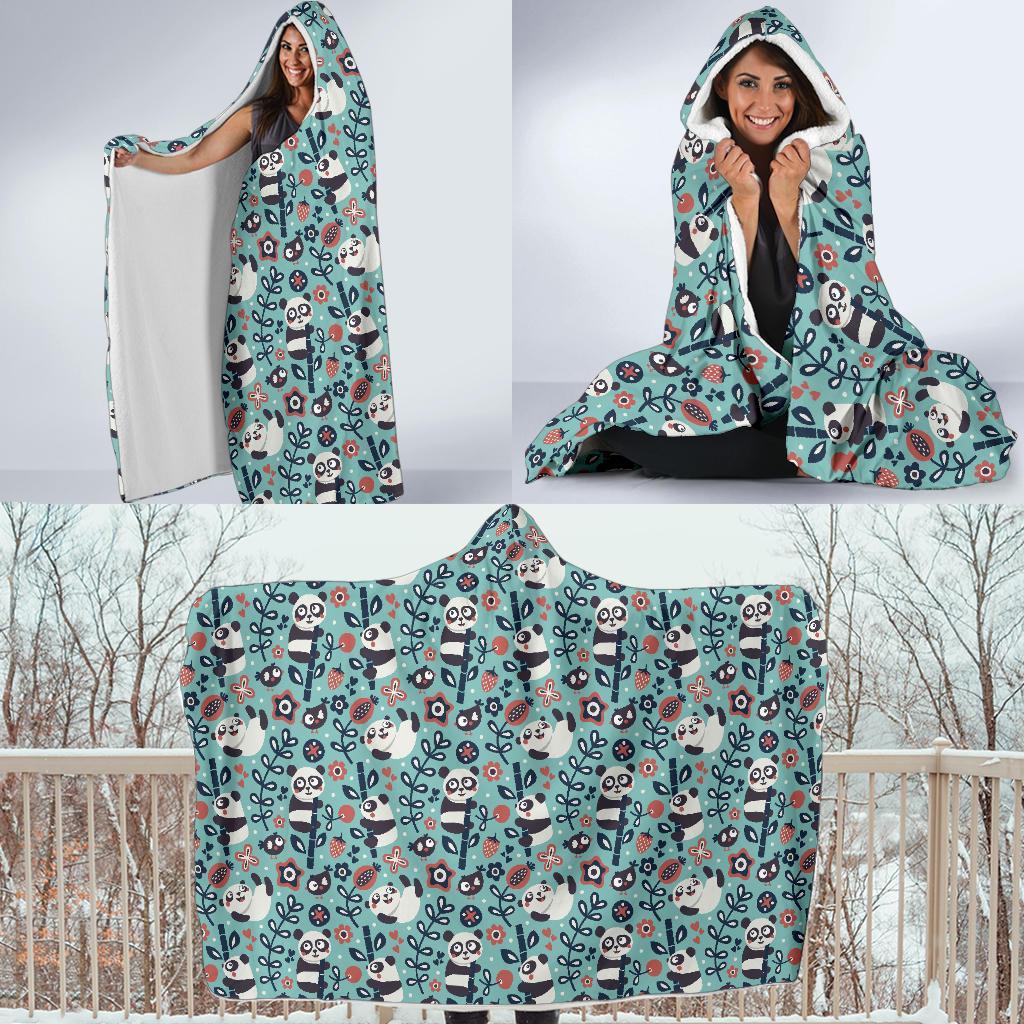 Bamboo Panda Pattern Print Hooded Blanket-grizzshop