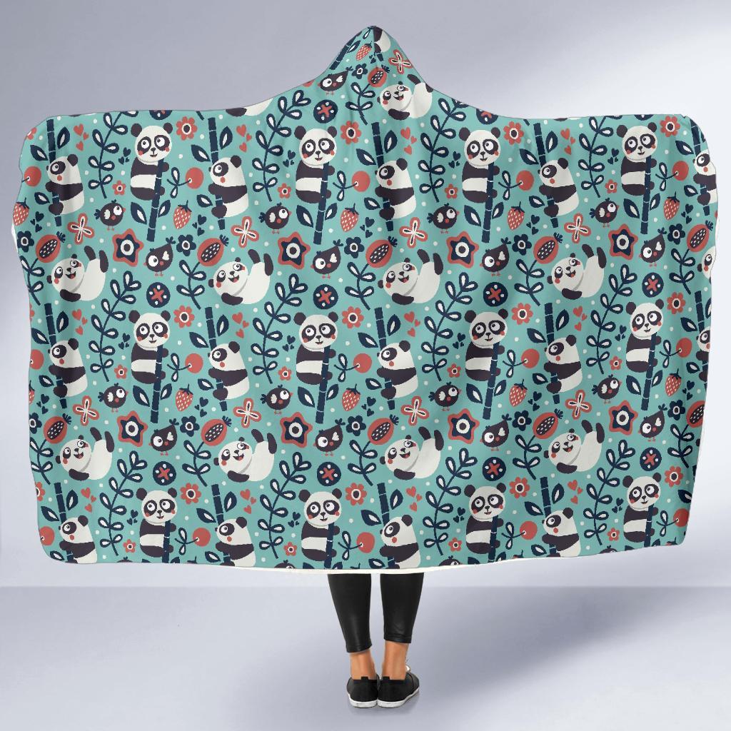 Bamboo Panda Pattern Print Hooded Blanket-grizzshop