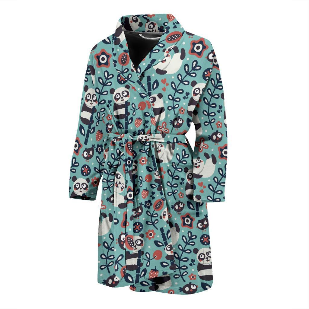 Bamboo Panda Pattern Print Men Long Robe-grizzshop