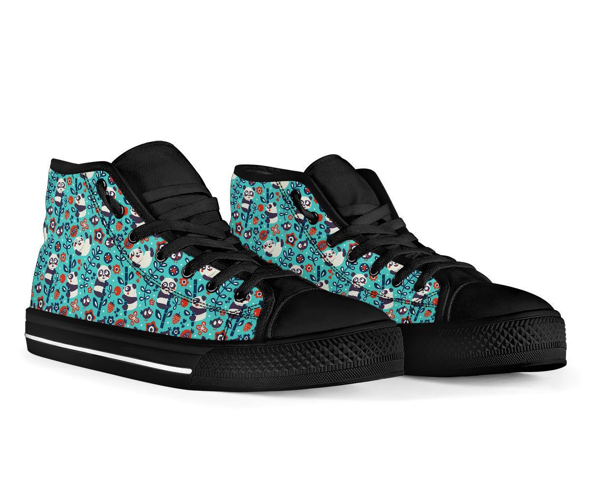 Bamboo Panda Pattern Print Men Women's High Top Shoes-grizzshop