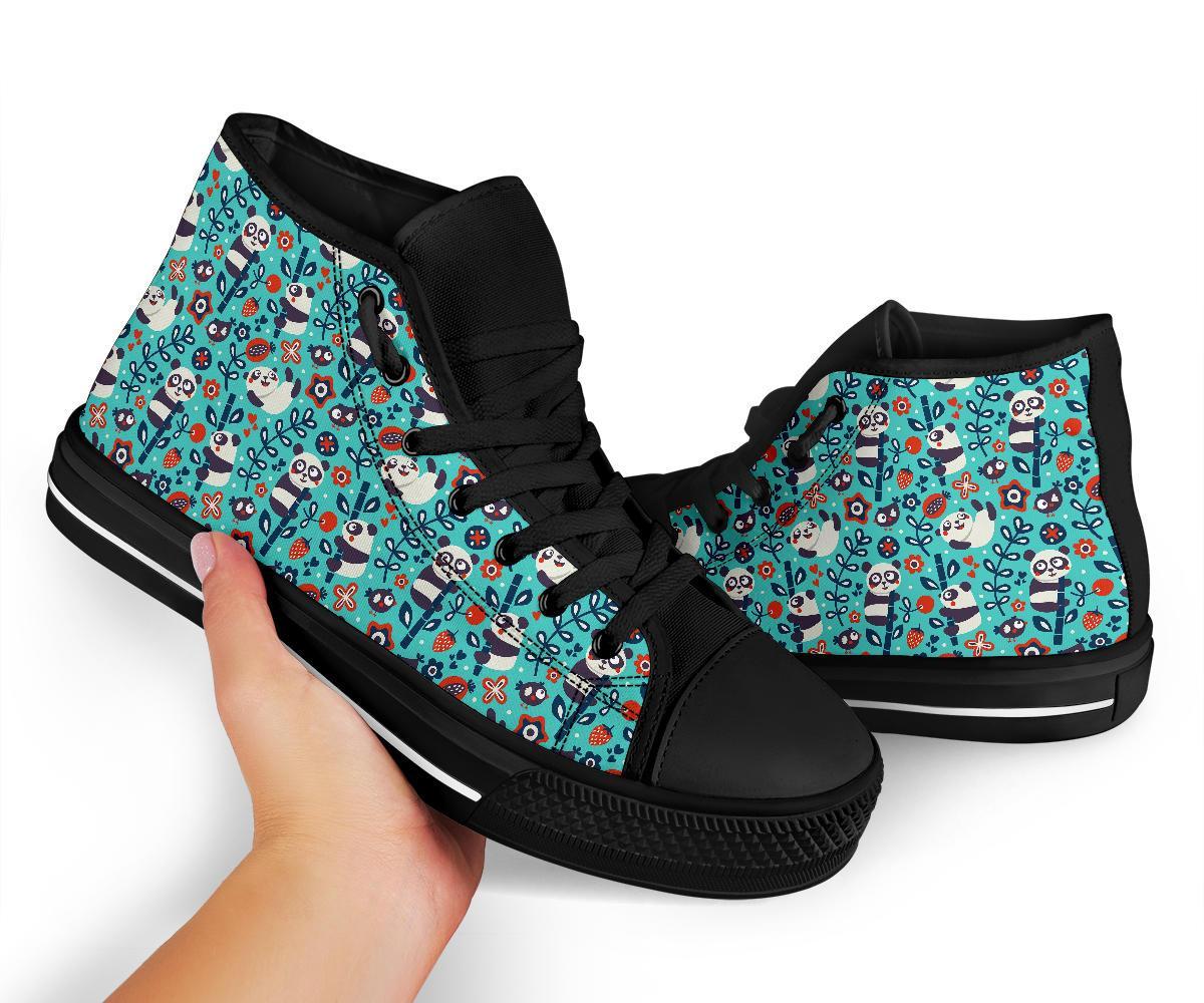 Bamboo Panda Pattern Print Men Women's High Top Shoes-grizzshop